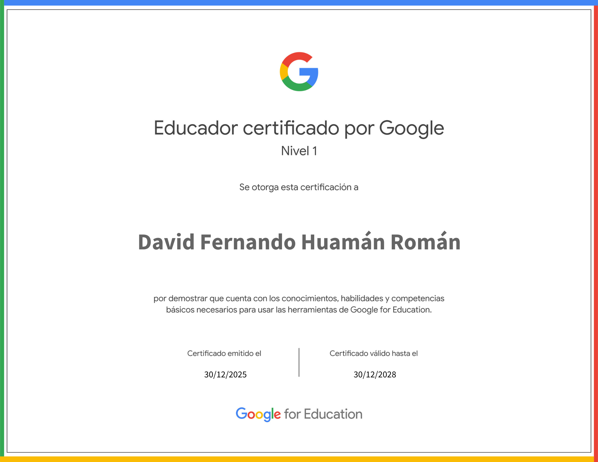 Certificado de Google Certified Educator Nivel 1